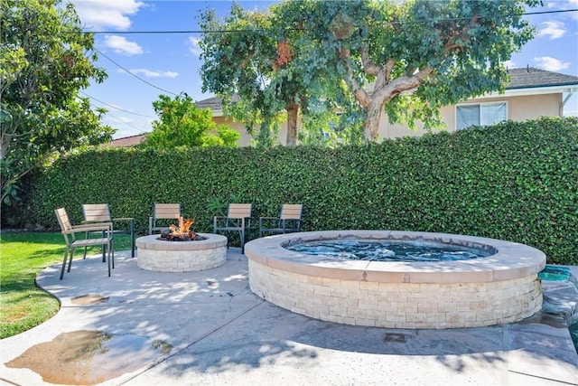 1780 N Mockingbird Pl, Orange, CA 92867 - view of patio with a fire pit and an in-ground hot tub
