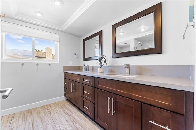 1780 N Mockingbird Pl, Orange, CA 92867 - full bath featuring double vanity, crown molding, and a raised ceiling