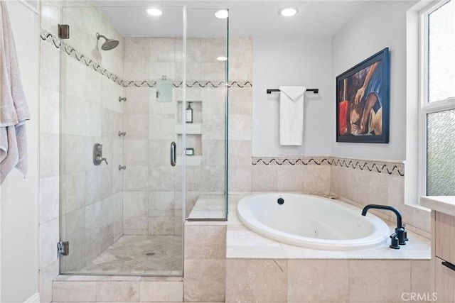 1780 N Mockingbird Pl, Orange, CA 92867 - full bathroom featuring a jetted tub, a shower stall, and recessed lighting