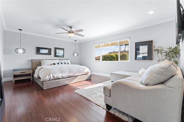 1780 N Mockingbird Pl, Orange, CA 92867 - bedroom with ornamental molding, dark wood finished floors, and ceiling fan