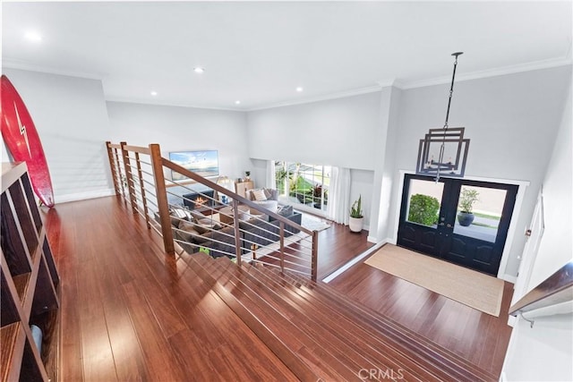 1780 N Mockingbird Pl, Orange, CA 92867 - foyer featuring wood finished floors, ornamental molding, recessed lighting, and french doors