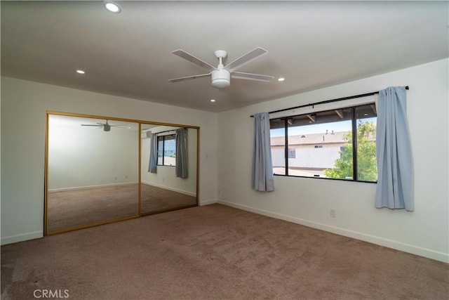 1438 W 146th St Unit 6, Gardena, CA 90247 - unfurnished bedroom featuring carpet floors, recessed lighting, a closet, and a ceiling fan