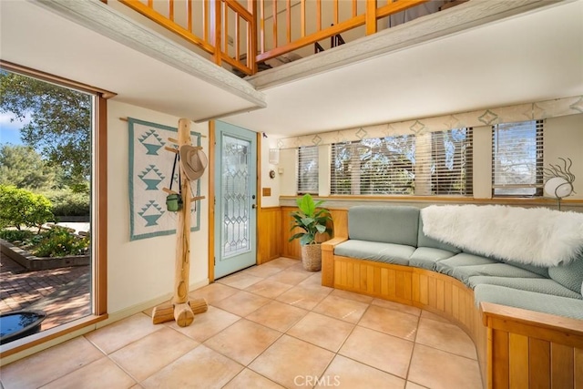 1505 Tiffany Ranch Rd, Arroyo Grande, CA 93420 - tiled foyer featuring wood walls and a wainscoted wall