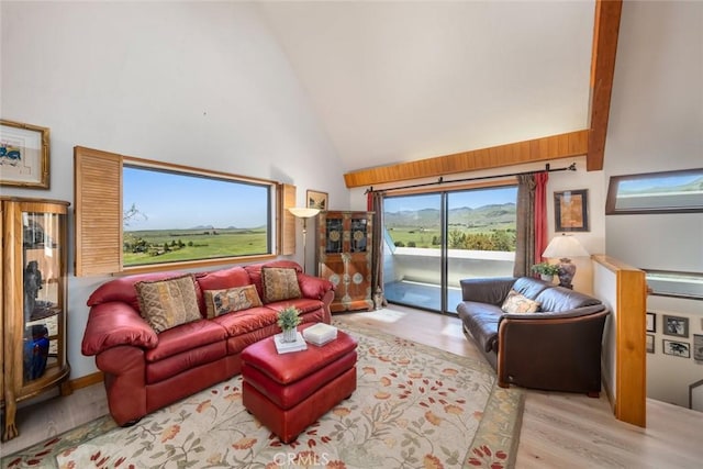1505 Tiffany Ranch Rd, Arroyo Grande, CA 93420 - living room featuring high vaulted ceiling and wood finished floors