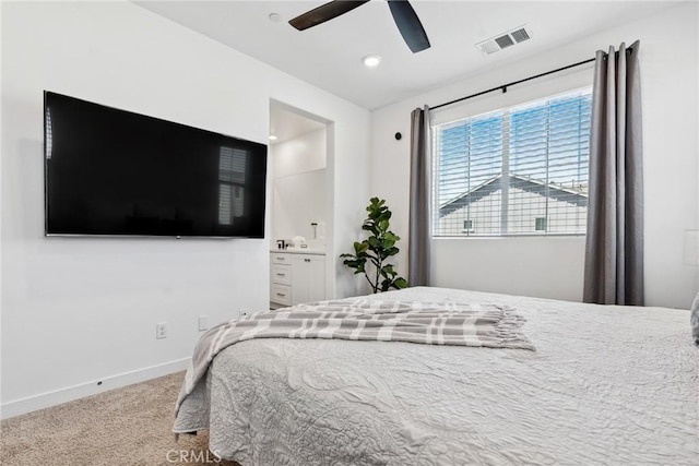 10 Wisteria St, Rancho Mission Viejo, CA 92694 - carpeted bedroom with connected bathroom, ceiling fan, and recessed lighting