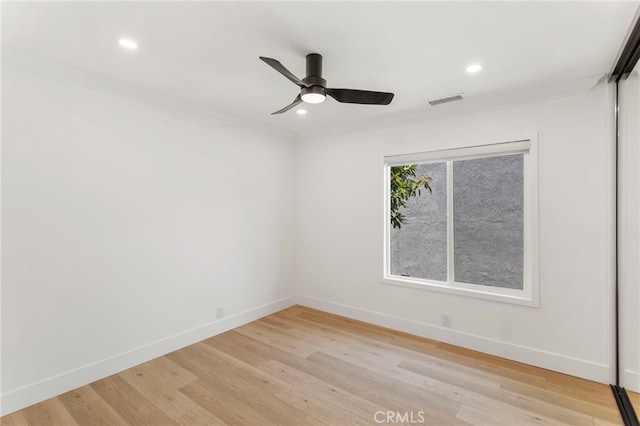 72 Eagle Unit 38, Irvine, CA 92604 - empty room featuring a ceiling fan, ornamental molding, recessed lighting, and light wood-type flooring