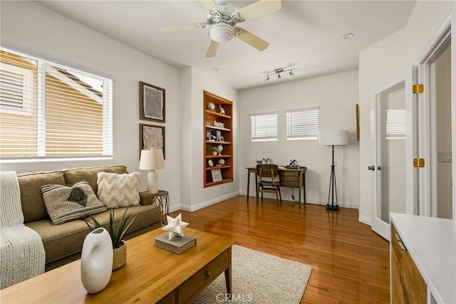 17 Marseille Way, Lake Forest, CA 92610 - living room featuring wood finished floors, built in features, and ceiling fan