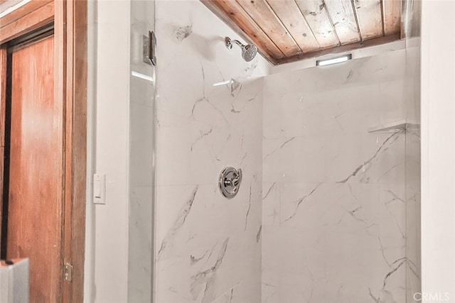 1369 Paseo Redondo, Burbank, CA 91501 - bathroom featuring a marble finish shower and wood ceiling