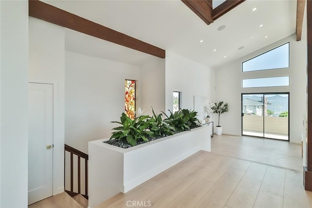 1369 Paseo Redondo, Burbank, CA 91501 - hallway with light wood-style flooring, recessed lighting, and high vaulted ceiling