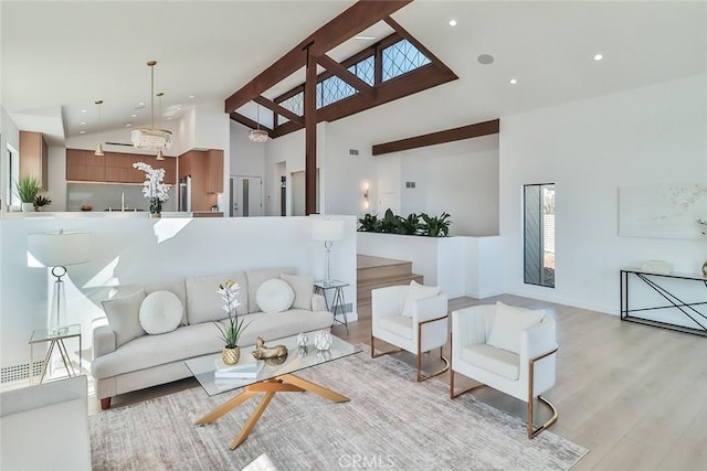 1369 Paseo Redondo, Burbank, CA 91501 - living area featuring high vaulted ceiling, light wood-type flooring, and recessed lighting