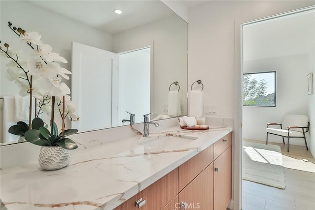 1369 Paseo Redondo, Burbank, CA 91501 - bathroom featuring vanity, wood finished floors, and recessed lighting