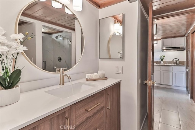 1369 Paseo Redondo, Burbank, CA 91501 - full bathroom with vanity, a shower, and marble finish flooring