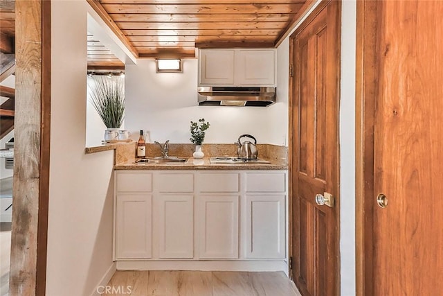 1369 Paseo Redondo, Burbank, CA 91501 - indoor wet bar featuring under cabinet range hood, wooden ceiling, and stovetop