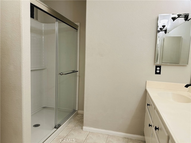 1350 William Mcgrath St, Colton, CA 92324 - bathroom featuring vanity, tile patterned flooring, and a shower with door