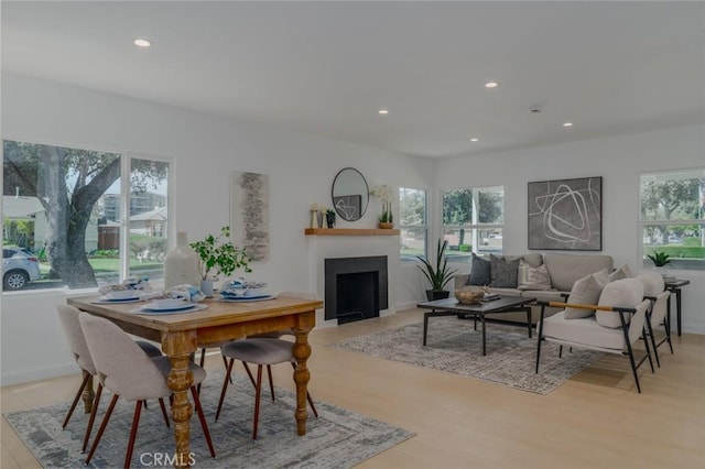 200 N Alberta Pl, Fullerton, CA 92833 - dining area with a fireplace, recessed lighting, and light wood-style flooring