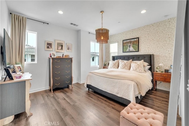 516 Caleigh Ln, Costa Mesa, CA 92627 - bedroom featuring wallpapered walls, wood finished floors, and recessed lighting