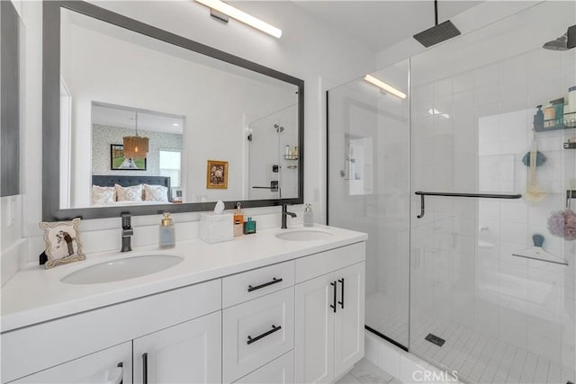 516 Caleigh Ln, Costa Mesa, CA 92627 - bathroom featuring a shower stall and double vanity