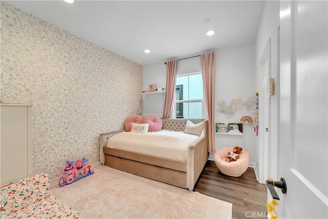 516 Caleigh Ln, Costa Mesa, CA 92627 - bedroom featuring recessed lighting, wood finished floors, and wallpapered walls