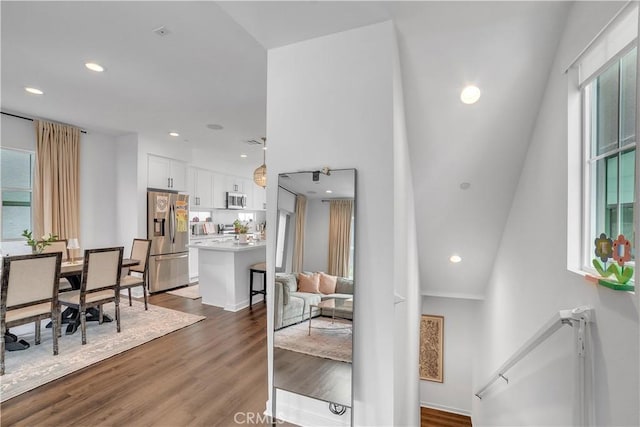 516 Caleigh Ln, Costa Mesa, CA 92627 - hall with dark wood-style floors and recessed lighting