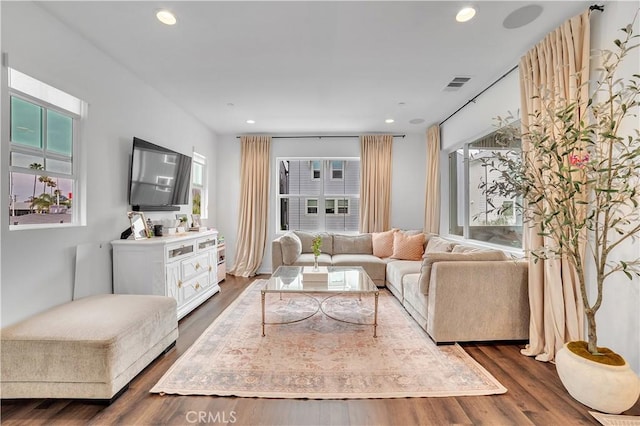 516 Caleigh Ln, Costa Mesa, CA 92627 - living room featuring dark wood finished floors and recessed lighting