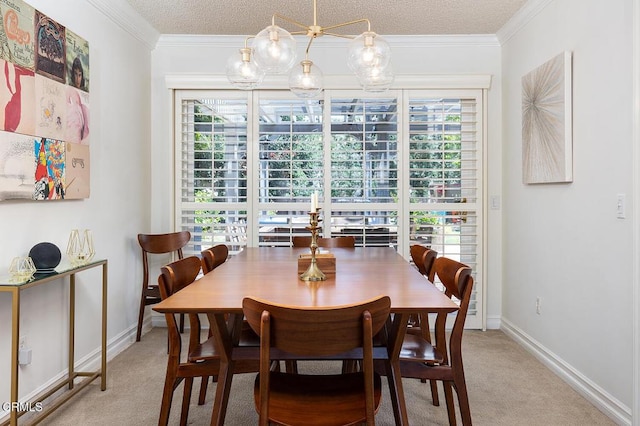 18845 Braemore Rd, Porter Ranch, CA 91326 - dining area with carpet floors, healthy amount of natural light, ornamental molding, and a textured ceiling