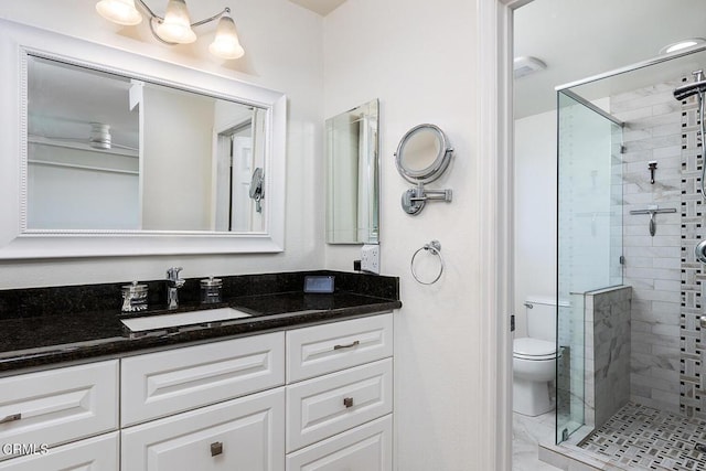 18845 Braemore Rd, Porter Ranch, CA 91326 - full bathroom featuring a shower stall, vanity, and marble finish floors