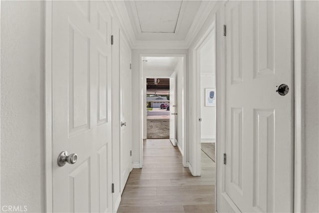 1626 Birchfield Dr, Tustin, CA 92780 - hallway featuring light wood finished floors and ornamental molding