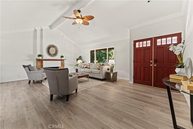 1626 Birchfield Dr, Tustin, CA 92780 - living area with light wood-type flooring, a ceiling fan, crown molding, and a fireplace