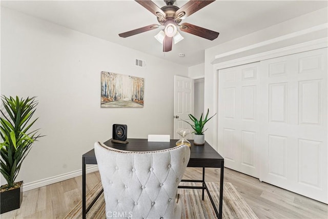 1626 Birchfield Dr, Tustin, CA 92780 - home office featuring light wood-type flooring and ceiling fan