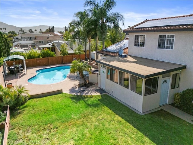 8609 Dunwoodie Rd, Santee, CA 92071 - view of pool with a fenced backyard, a patio, a mountain view, and a gazebo