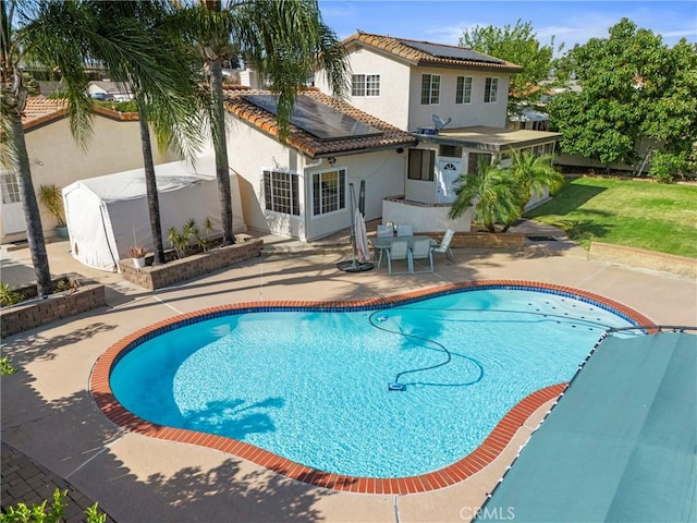 8609 Dunwoodie Rd, Santee, CA 92071 - view of swimming pool with a patio area, a fenced backyard, and outdoor dining space