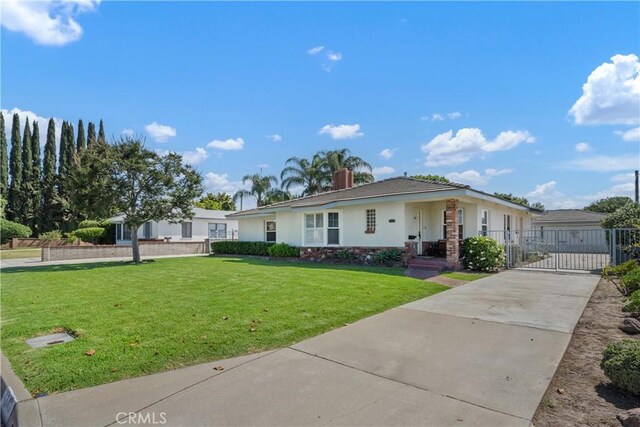 4840 Heleo Ave, Temple City, CA 91780 - single story home featuring driveway, a gate, a front yard, a chimney, and stucco siding