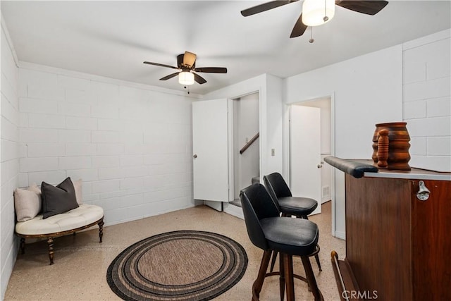 4840 Heleo Ave, Temple City, CA 91780 - office with ceiling fan and concrete block wall