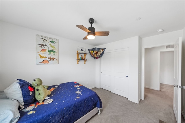 24212 Bay Laurel Ave, Murrieta, CA 92562 - bedroom featuring carpet, a ceiling fan, and a closet