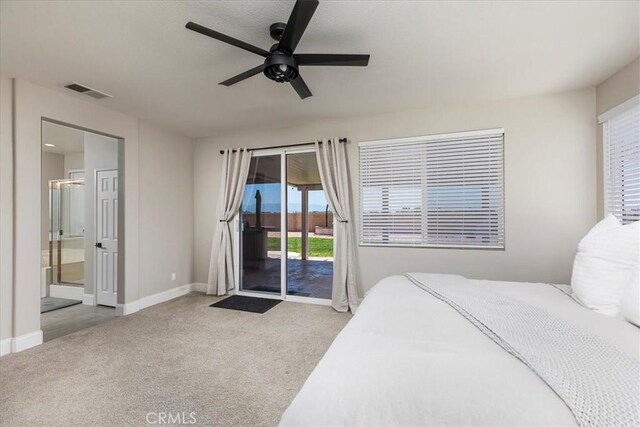 32669 Armoise Dr, Winchester, CA 92596 - bedroom with access to outside, carpet, connected bathroom, and ceiling fan