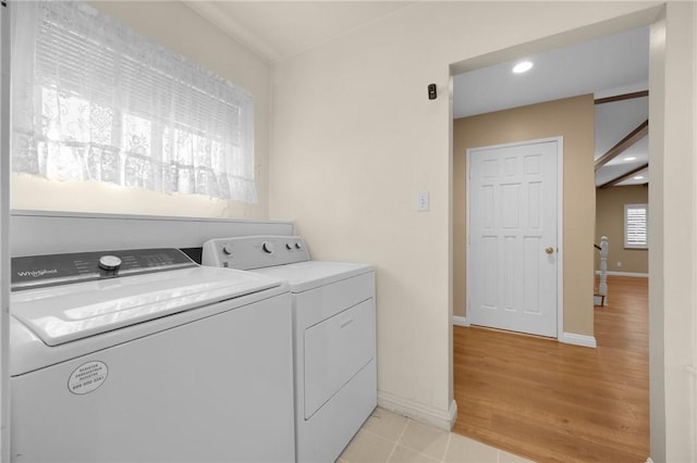 4159 Redline Dr, Lakewood, CA 90713 - washroom featuring washer and clothes dryer, recessed lighting, and light wood finished floors
