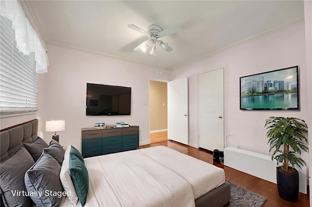 4159 Redline Dr, Lakewood, CA 90713 - bedroom featuring wood finished floors, ornamental molding, and ceiling fan