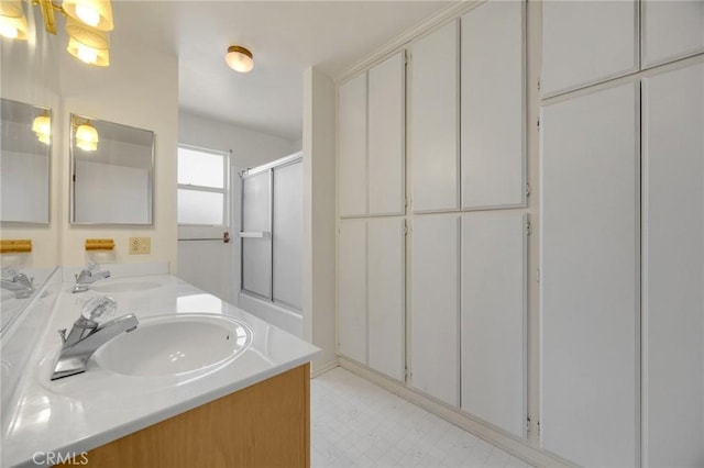 4159 Redline Dr, Lakewood, CA 90713 - bathroom featuring a shower with shower door and double vanity