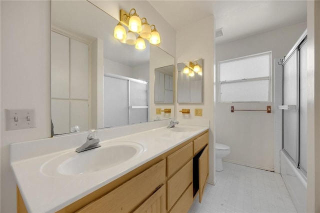 4159 Redline Dr, Lakewood, CA 90713 - bathroom with double vanity, a chandelier, and shower / bath combination with glass door