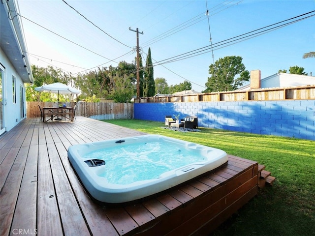 5435 W 76th St, Los Angeles, CA 90045 - wooden terrace featuring outdoor dining space and a fenced backyard