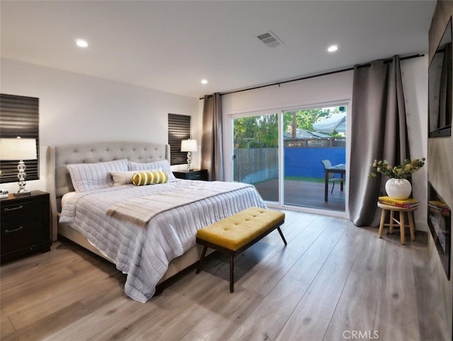5435 W 76th St, Los Angeles, CA 90045 - bedroom with access to exterior, light wood-type flooring, and recessed lighting