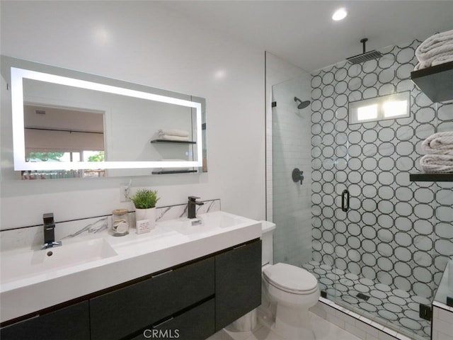 5435 W 76th St, Los Angeles, CA 90045 - full bathroom featuring double vanity and a stall shower