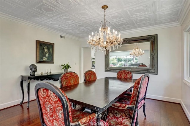 891 Palo Verde Ave, Long Beach, CA 90815 - dining space with a chandelier, an ornate ceiling, and dark wood-type flooring