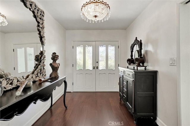 891 Palo Verde Ave, Long Beach, CA 90815 - foyer featuring french doors, dark wood-style flooring, and a chandelier