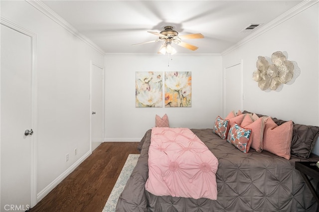 209 S Homerest Ave, West Covina, CA 91791 - bedroom featuring wood finished floors, crown molding, and ceiling fan
