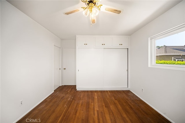 209 S Homerest Ave, West Covina, CA 91791 - unfurnished bedroom featuring wood finished floors, ceiling fan, and a closet