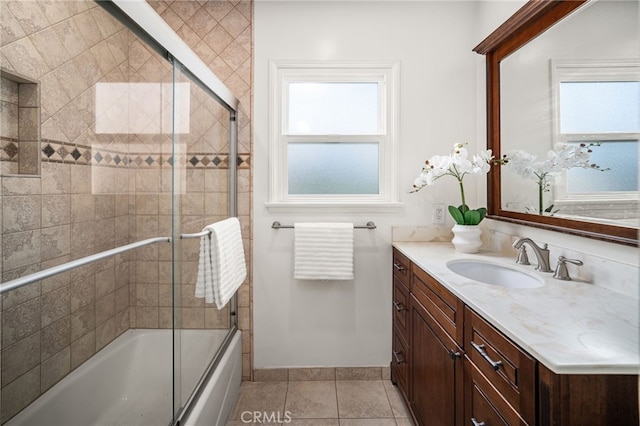209 S Homerest Ave, West Covina, CA 91791 - full bathroom with vanity, healthy amount of natural light, shower / bath combination with glass door, and tile patterned flooring