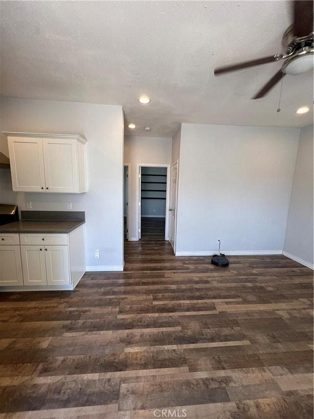 246 E 27th St, San Bernardino, CA 92404 - interior space featuring ceiling fan, dark wood-style floors, recessed lighting, and a textured ceiling