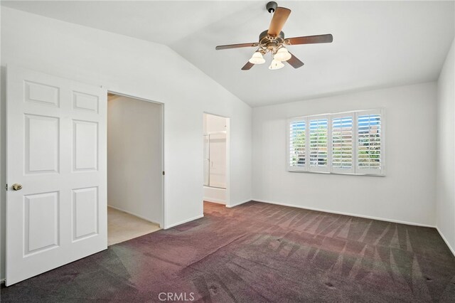 39312 Via Belleza, Murrieta, CA 92563 - unfurnished bedroom featuring carpet flooring, lofted ceiling, and ceiling fan