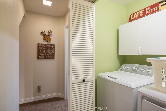 813 Brentwood Dr, Lake Arrowhead, CA 92352 - laundry room featuring cabinet space, separate washer and dryer, and carpet